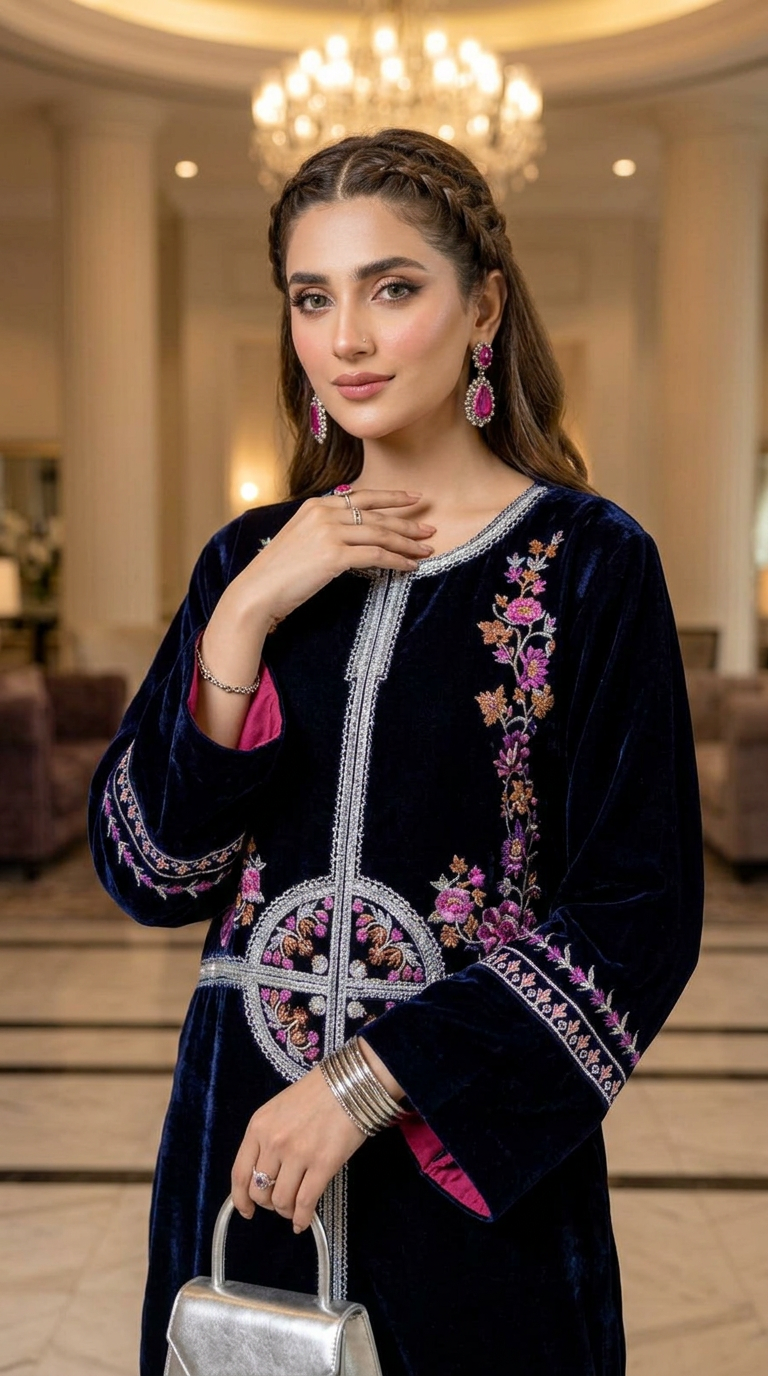 Sakawat Velvet Ready to Wear 2 Pcs Embroidered dress
