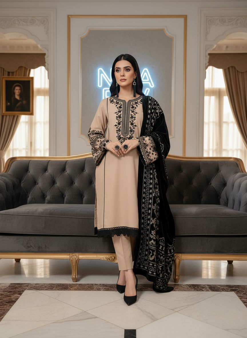 Hamaya Ready to Wear 3 Pcs Embroidered Dress