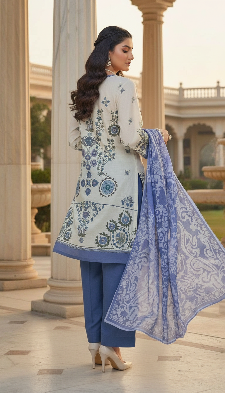 Cream Pearl Ready to Wear 3 Pcs Lawn Dress