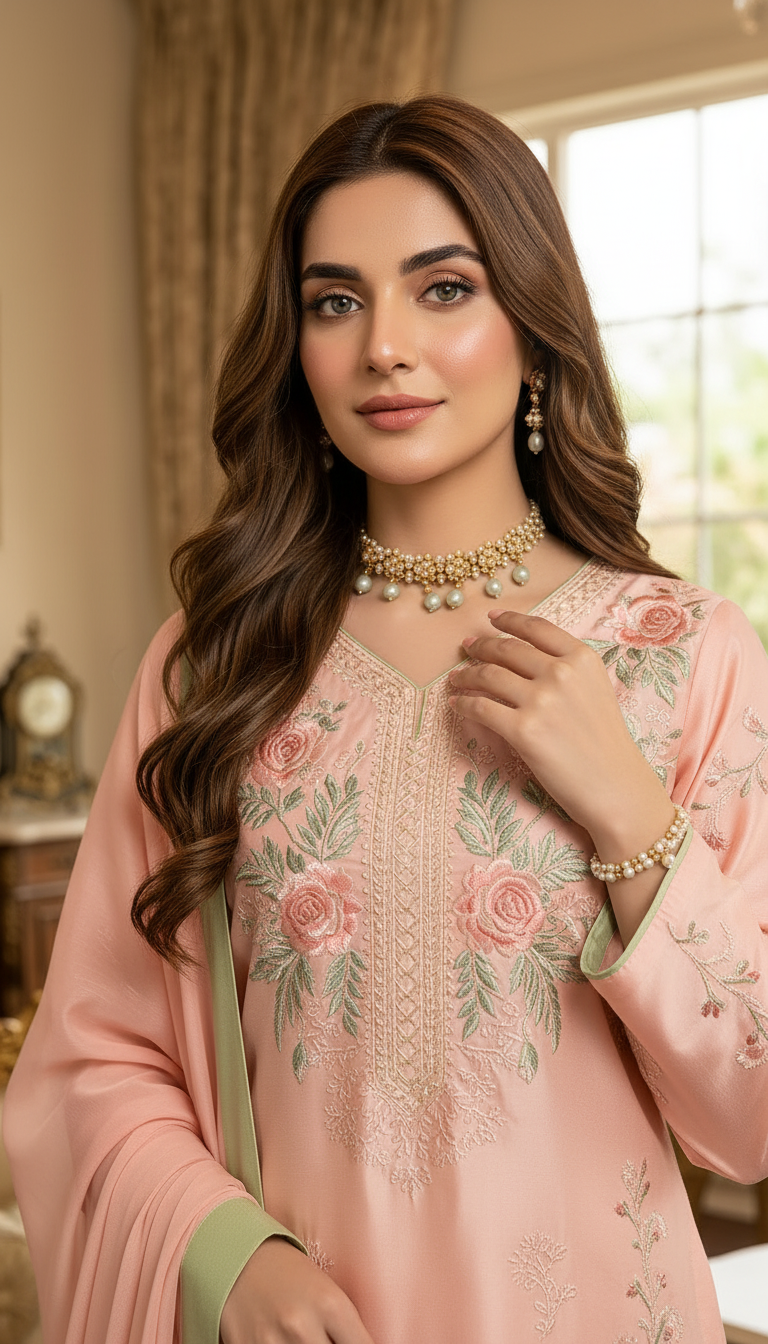 Pink Petal Ready to Wear 3 Pcs Embroidered Dress