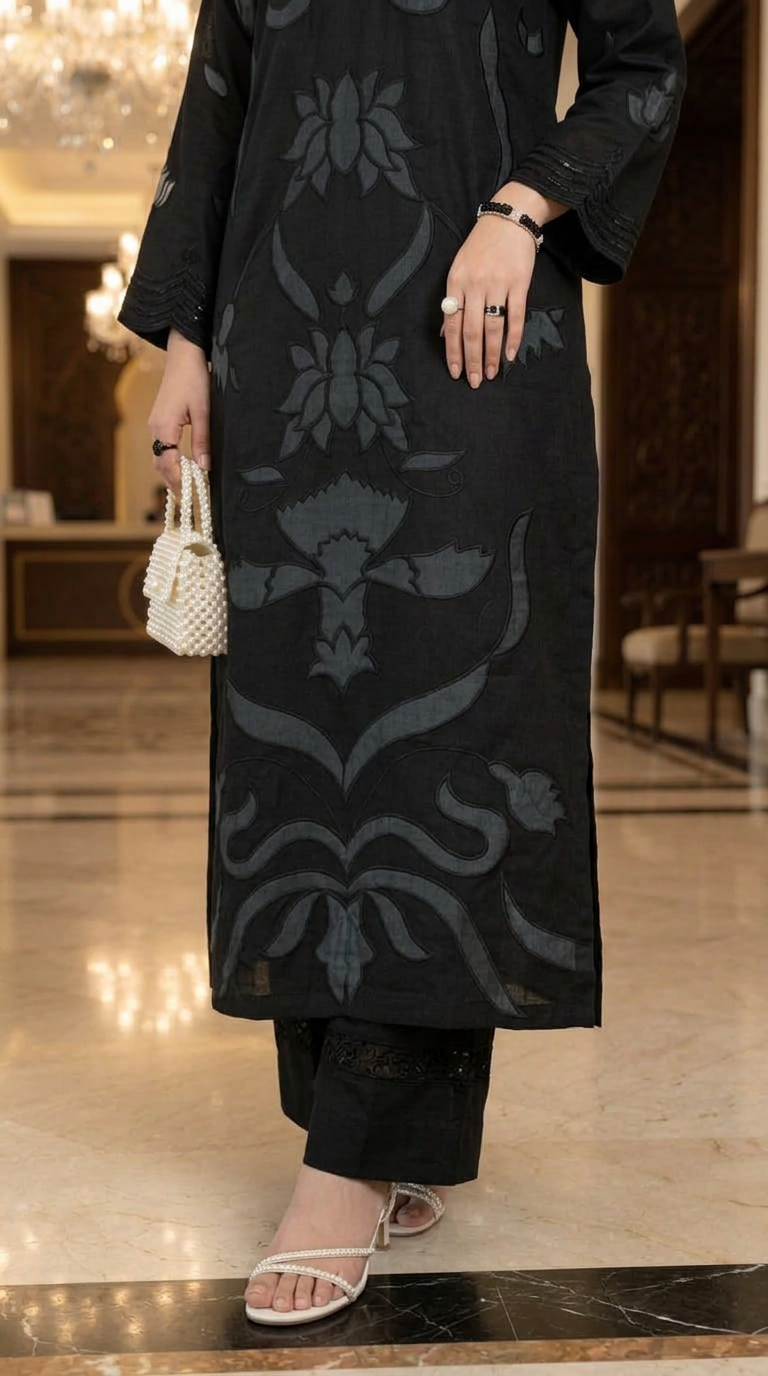 Black Cutwork Fully Embroidered 2 pcs Viscose dress