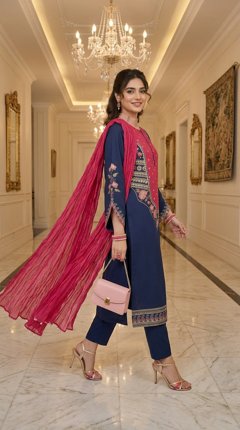 Rabia Blue ready to Wear Embroidered 3 Pcs Dress