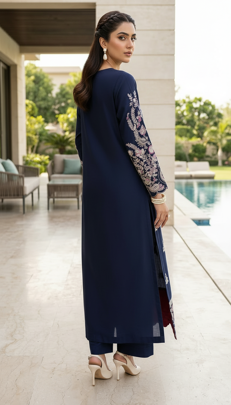 Raisa Navy Fully Embroidered 2 Pcs Dress
