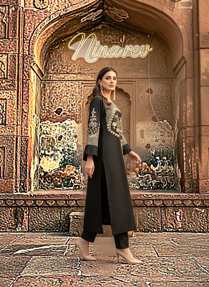 Merab Black Ready to Wear 2 Pcs Embroidered Dress