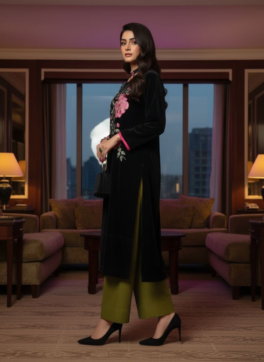 Peacock Velvet Ready to Wear 2 Pcs Dress