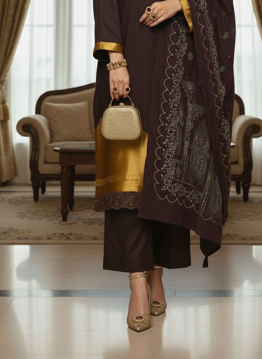 Rehmat Ready to Wear 3 Pcs Dress with Velvet Shawl