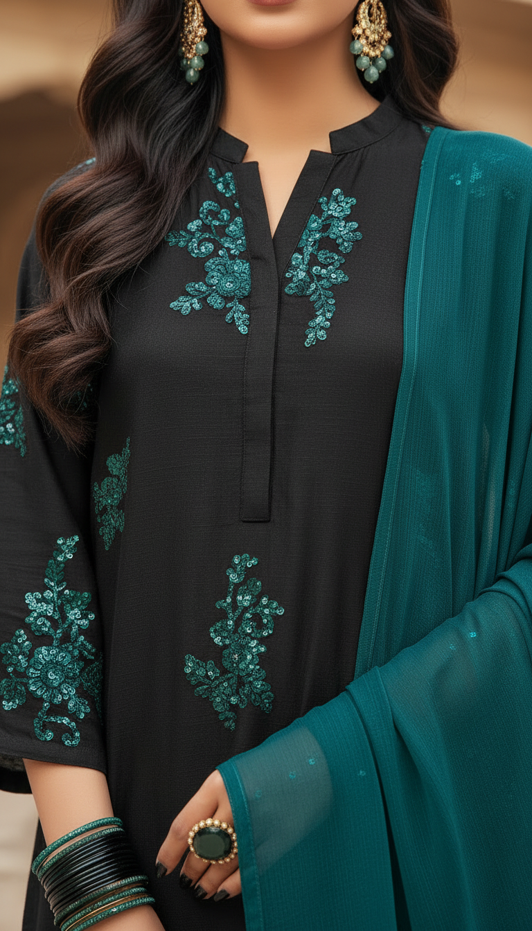 Shab Black Fully embroidered 3 pcs Dress