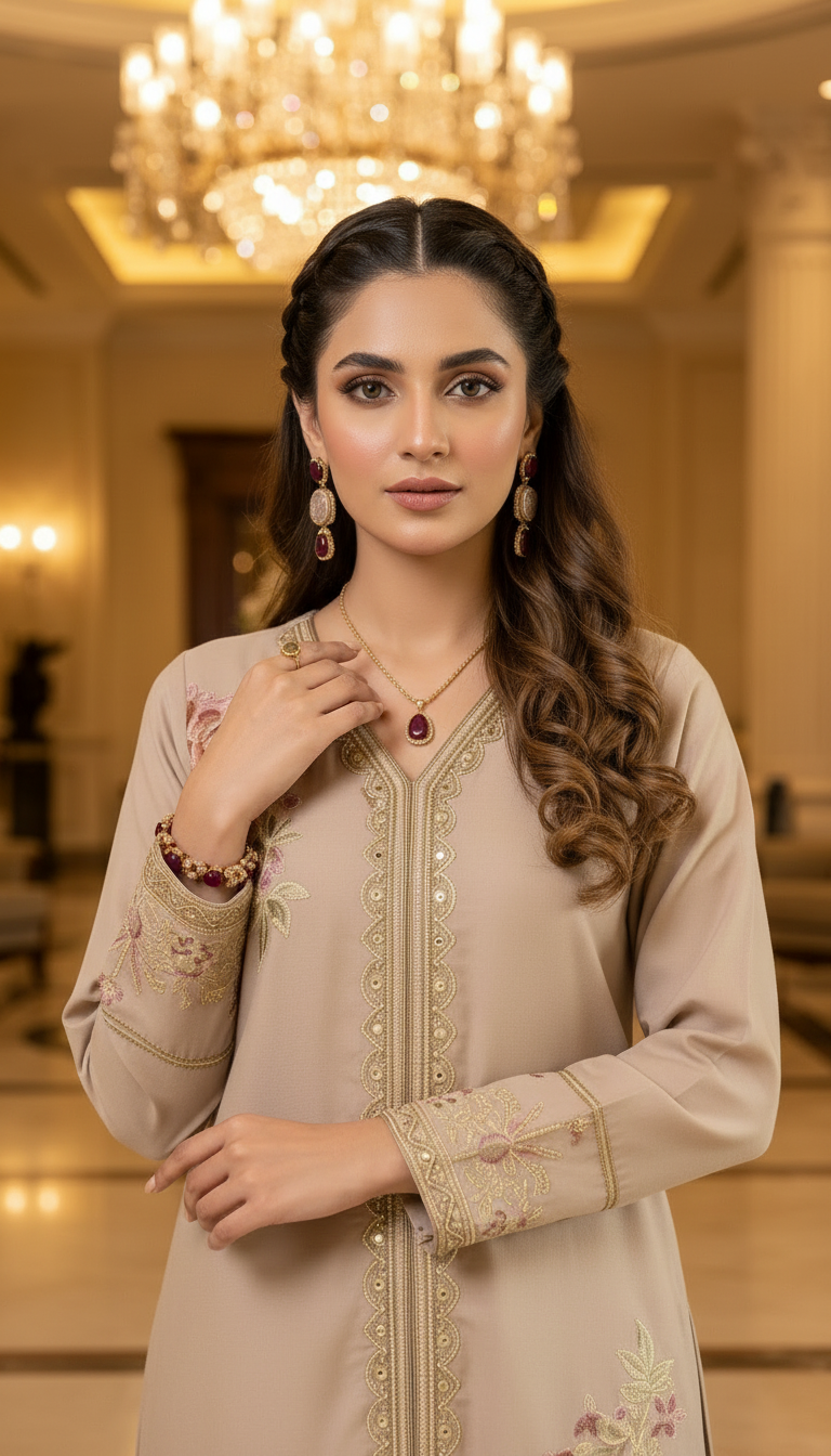 Rose Mauve Ready to Wear Embroidered 2 Pcs Dress