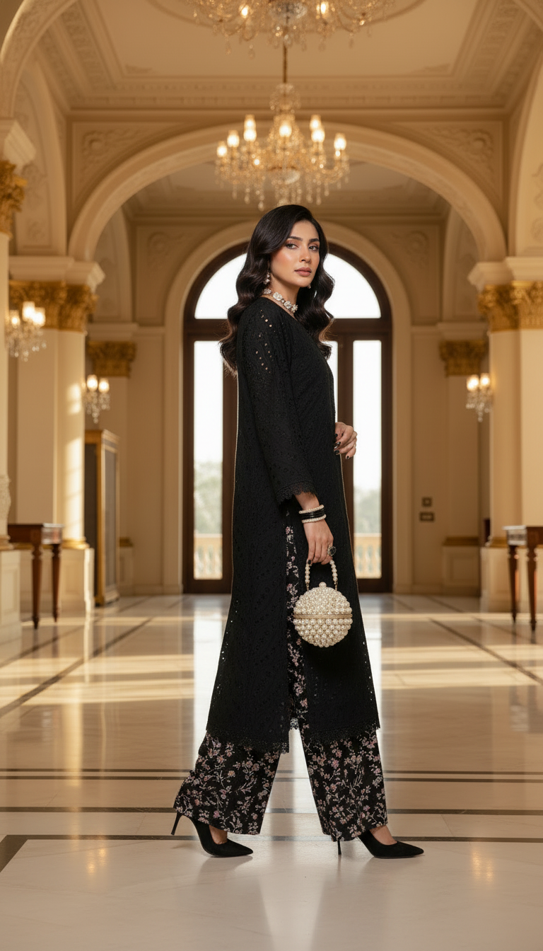 Black Chikankari Ready to Wear 2 Pcs Dress