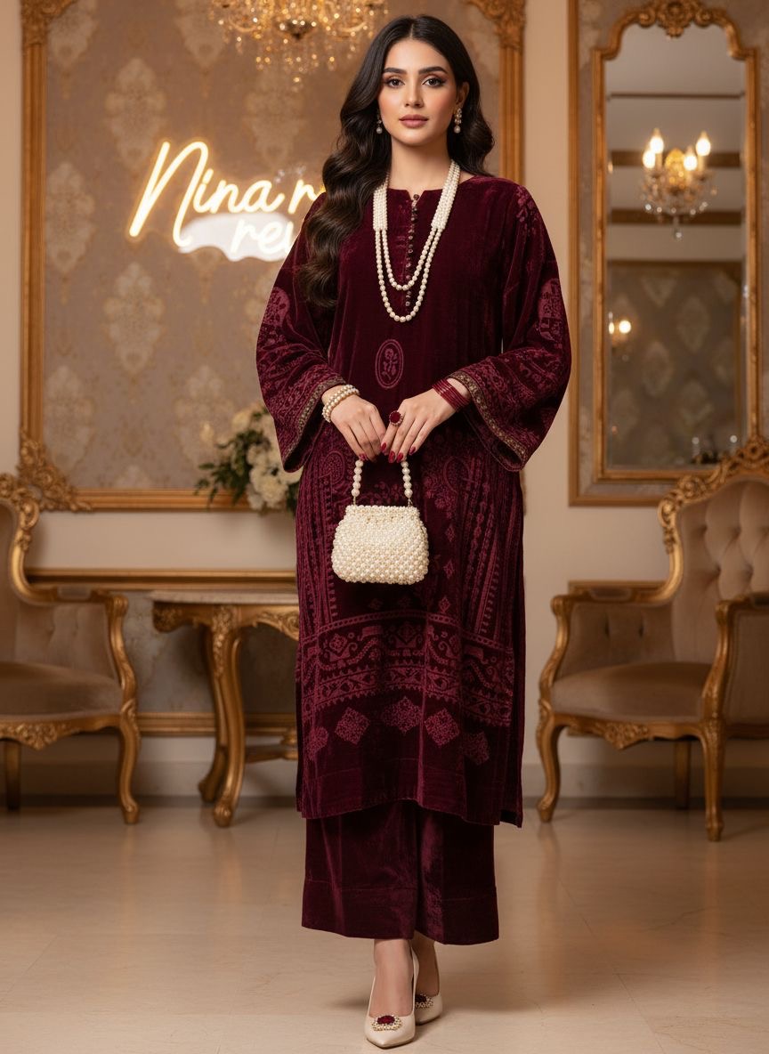 Asima french velvet 2 pcs dress