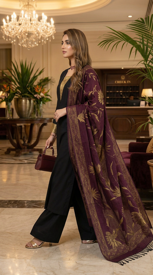 Rani Black Exclusive Kani Shawl 3 Pcs Dress