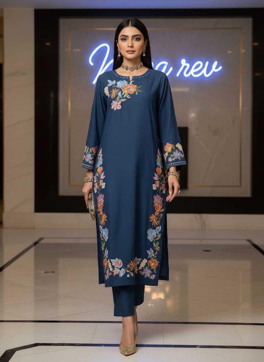 Sabena Teal Ready to Wear 2 Pcs Embroidered Dress
