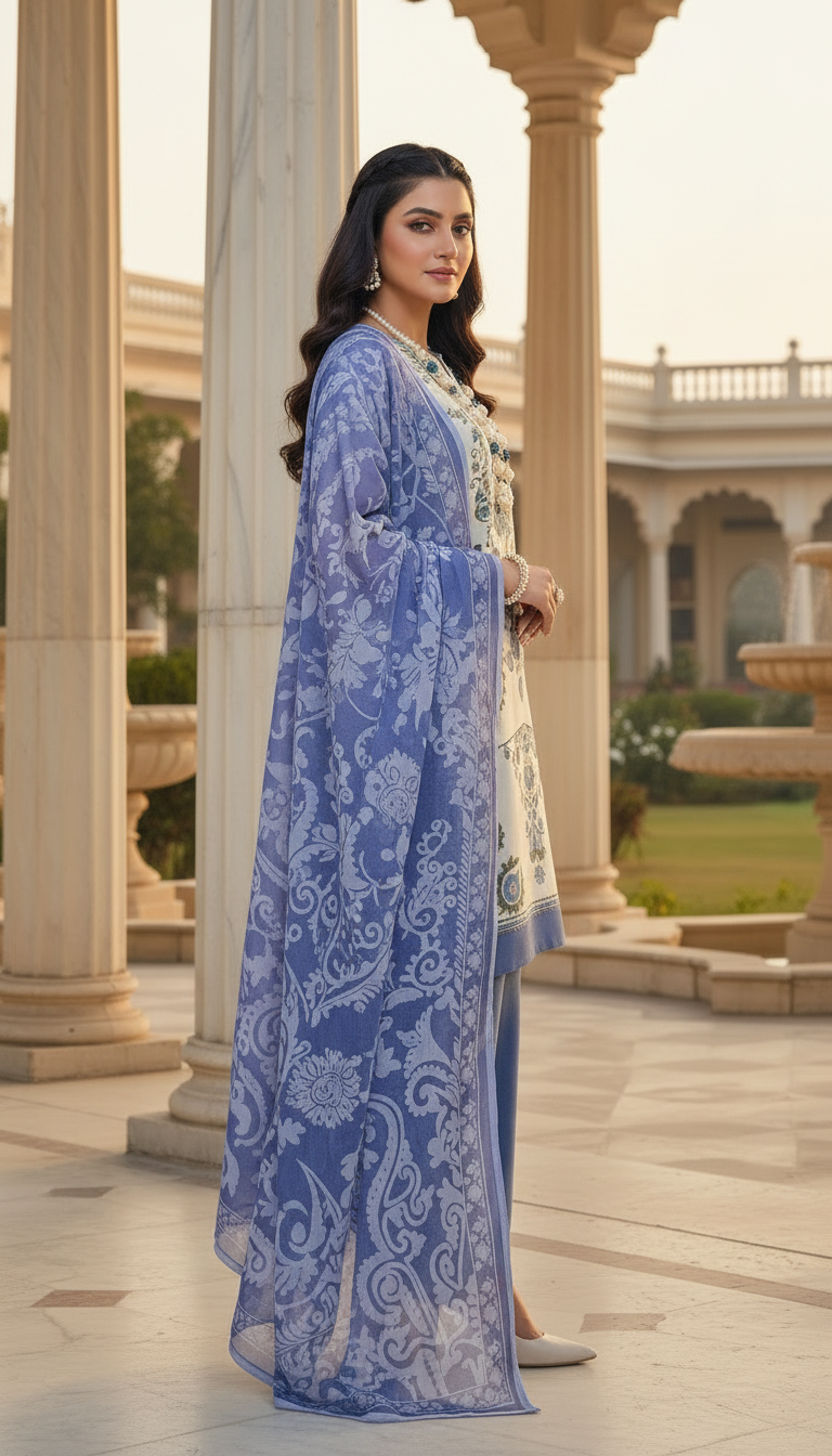 Cream Pearl Ready to Wear 3 Pcs Lawn Dress