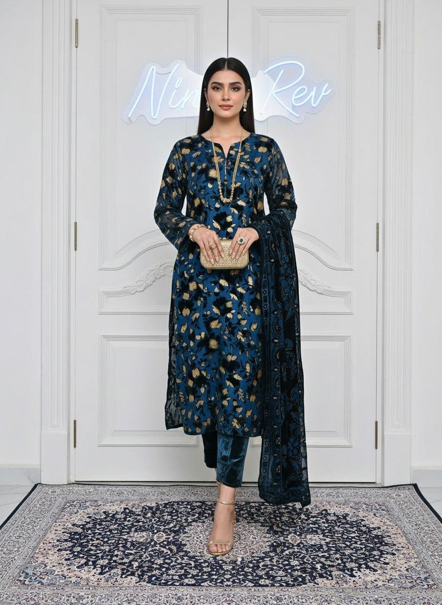 Full Teal Palachi Ready to Wear 3 Pcs Dress