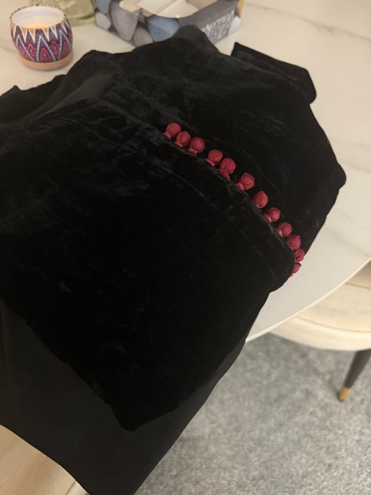 Black Night Velvet Ready to Wear 2 Pcs Dress