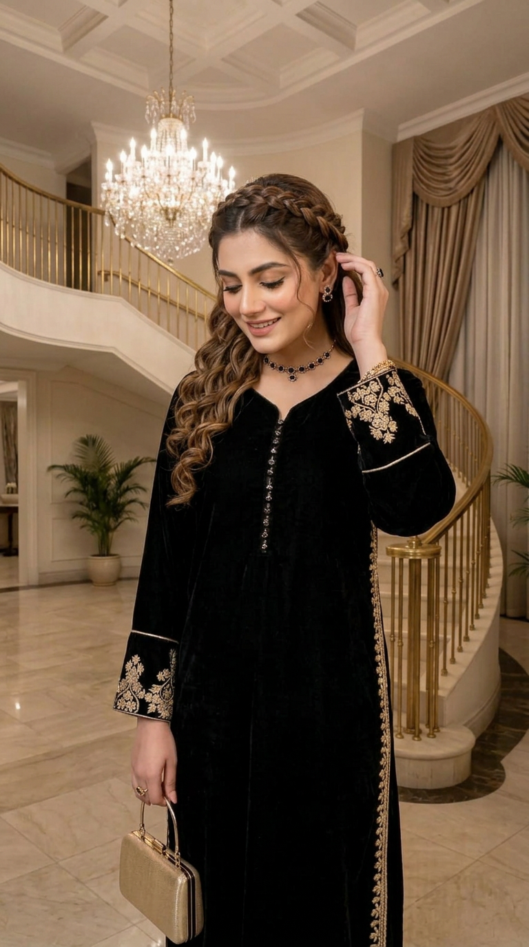 Shaab Velvet Ready to Wear 2 Pcs Embroidered Dress