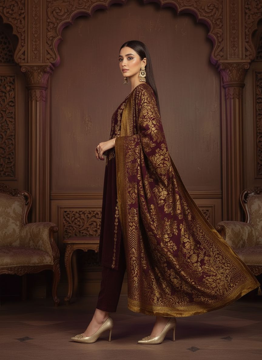 Ghazali Velvet Ready to Wear 3 Pcs Embroidered Dress
