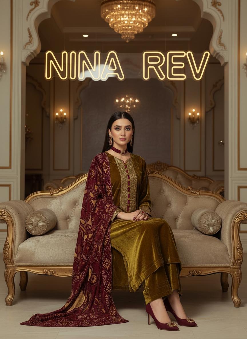 Chamki Velvet Ready to Wear 3 Pcs Dress with Palachi Shawl