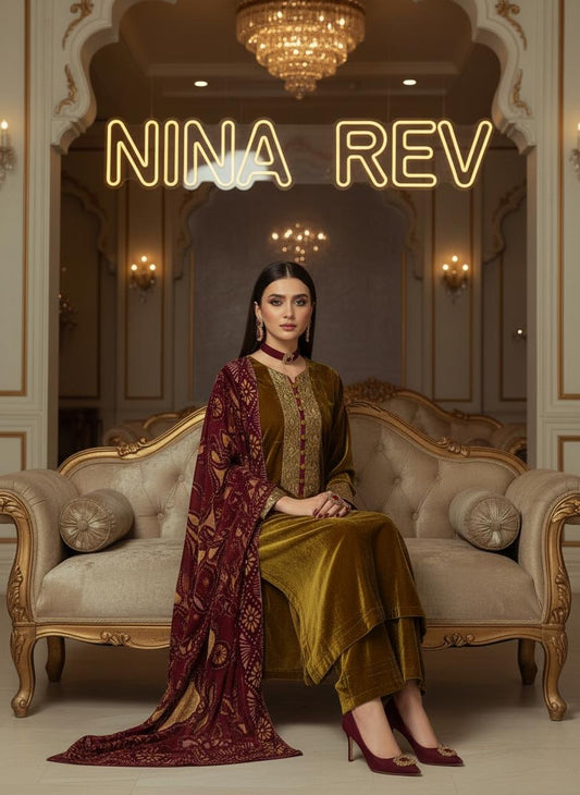 Chamki Velvet Ready to Wear 3 Pcs Dress with Palachi Shawl