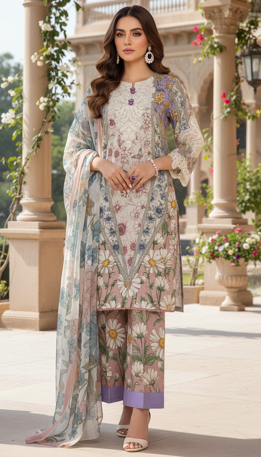 Liza Ready to Wear 3 Pcs Embroidered Dress with Chiffon dopatta