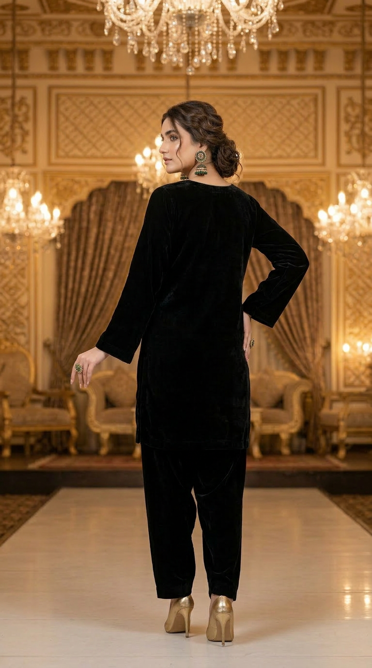 Saloni Ready to Wear 2 Pcs Velvet Embroidered Dress