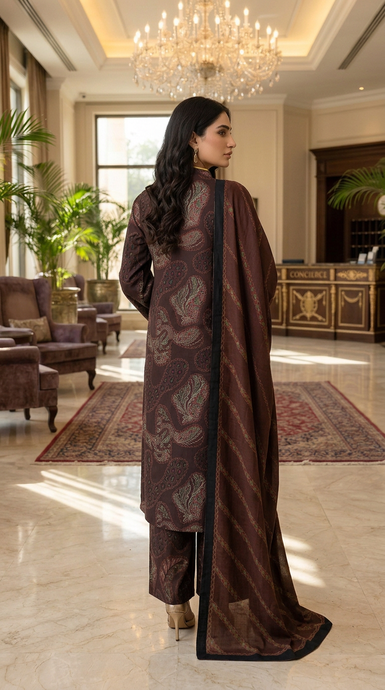 Tania Brown Marina Ready to Wear 3 Pcs Dress with Marina Shawl