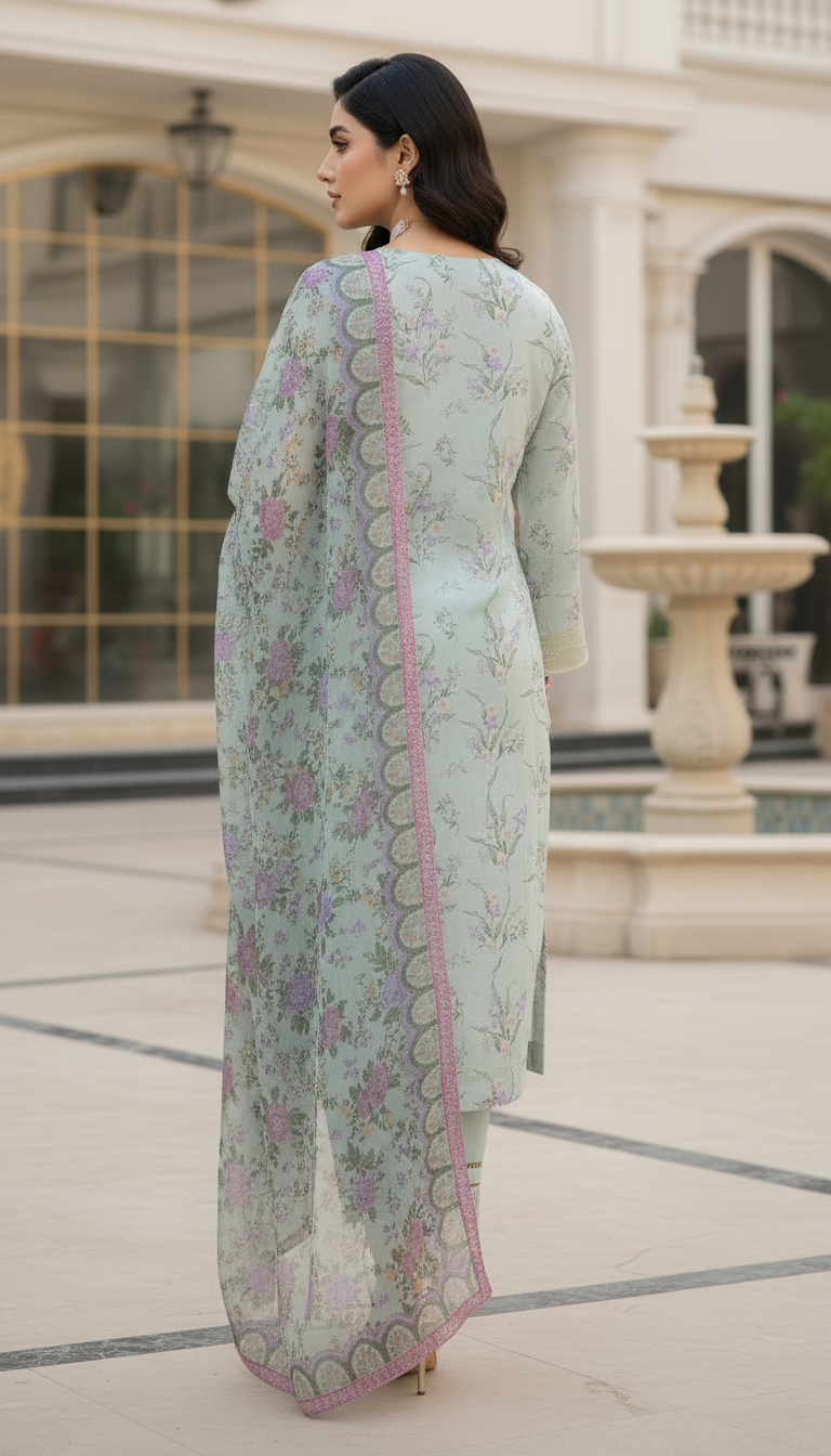 Lara mint Ready to Wear 3 Pcs Embroidered Dress