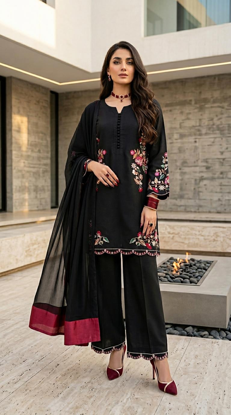 Ada Black Ready to Wear 3 Pcs Embroidered Dress