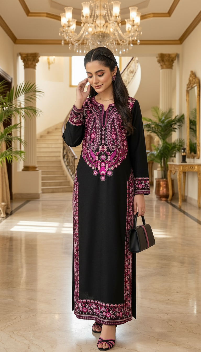Safa Black Full Embroidered 2 Pcs Dress