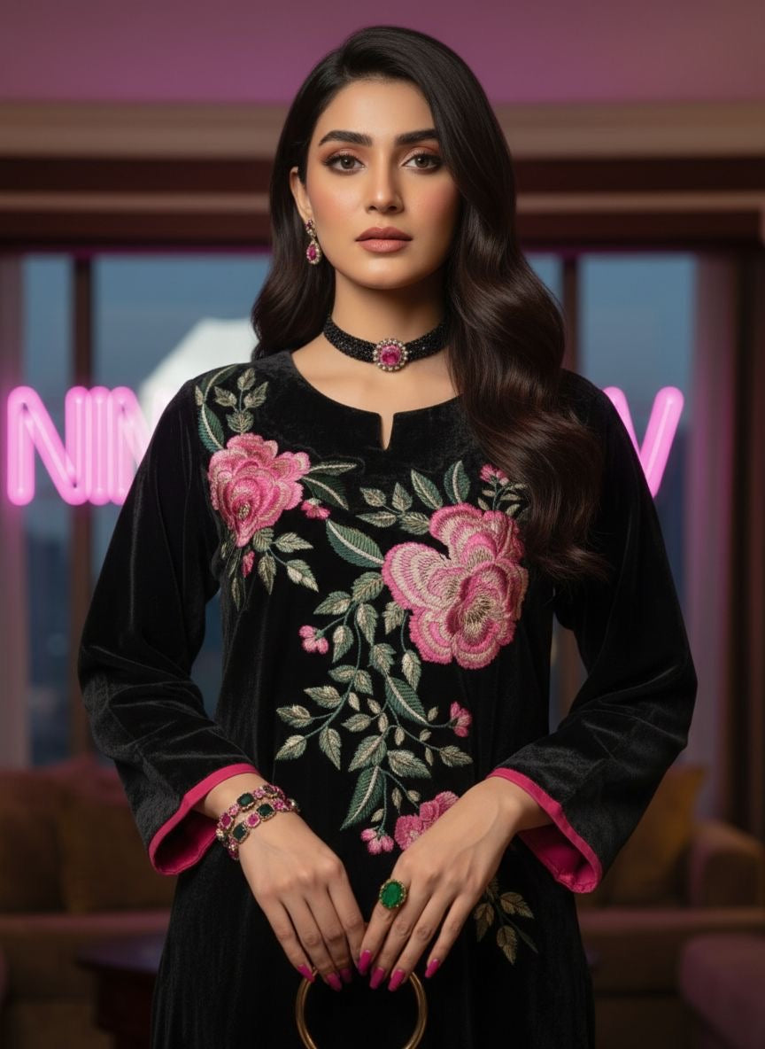 Peacock Velvet Ready to Wear 2 Pcs Dress