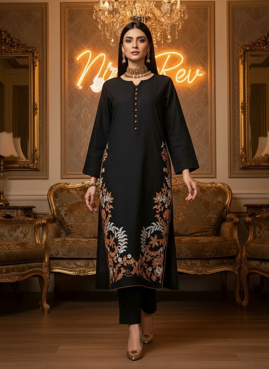Black Coffee Ready to Wear 2 Pcs Embroidered Dress