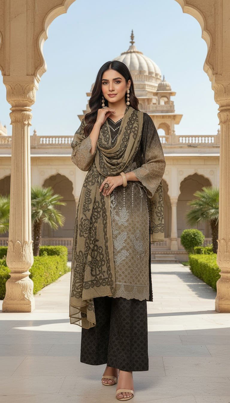 Kiana Brown chikankari Ready to wear 3 Pcs Dress