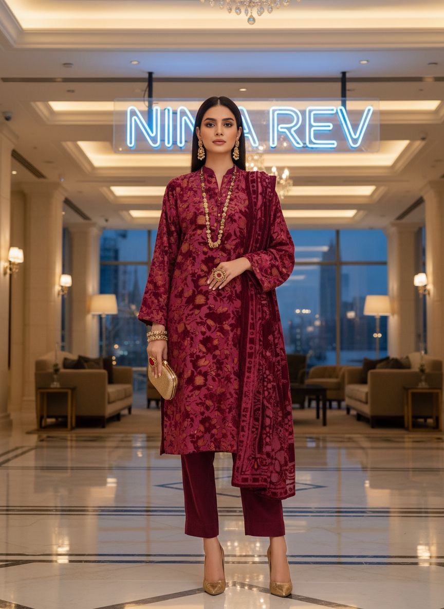 Full Maroon Palachi Ready to Wear 3 Pcs Dress