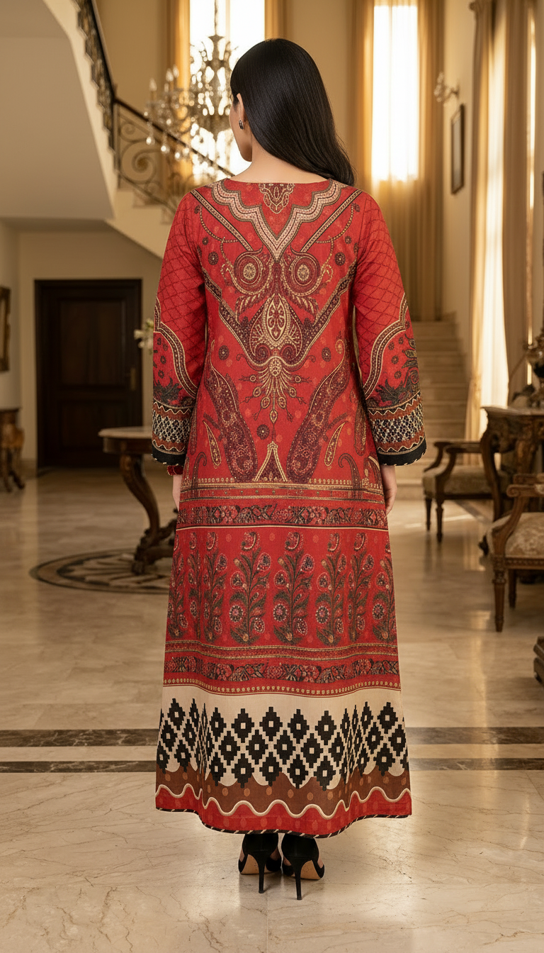 Veena Ready to Wear 2 Pcs Lawn Kaftan Dress