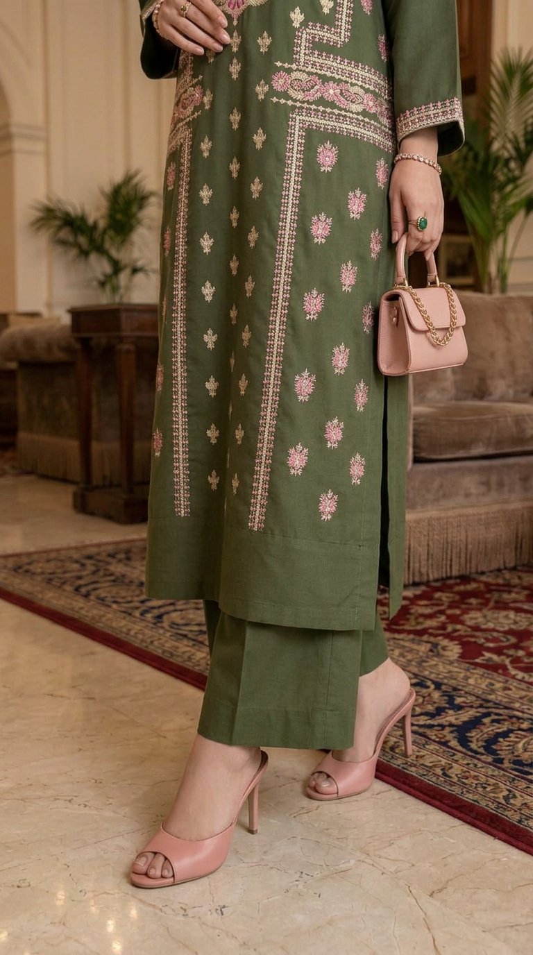 Naksh Green Ready to Wear 2 Pcs Embroidered Dress