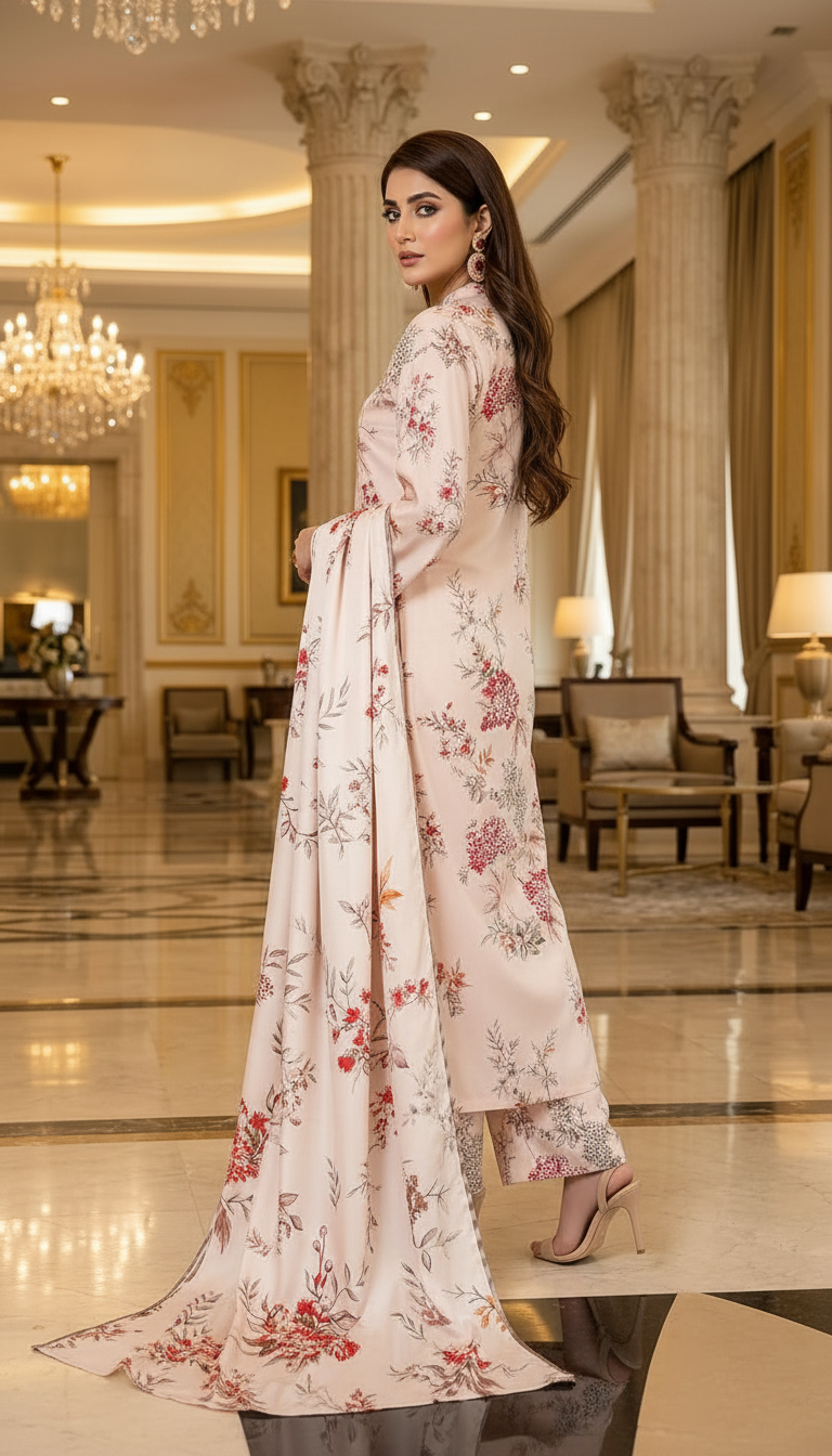 Arwa Ready to Wear 3 Pcs Linen Dress with Silk dopatta