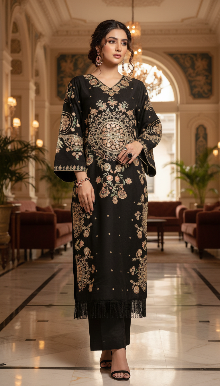 Zawaira Ready to Wear 2 Pcs Embroidered Kaftan Dress