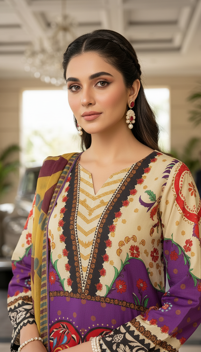 Areej Ready to Wear 3 Pcs Viscose Dress with Silk dopatta