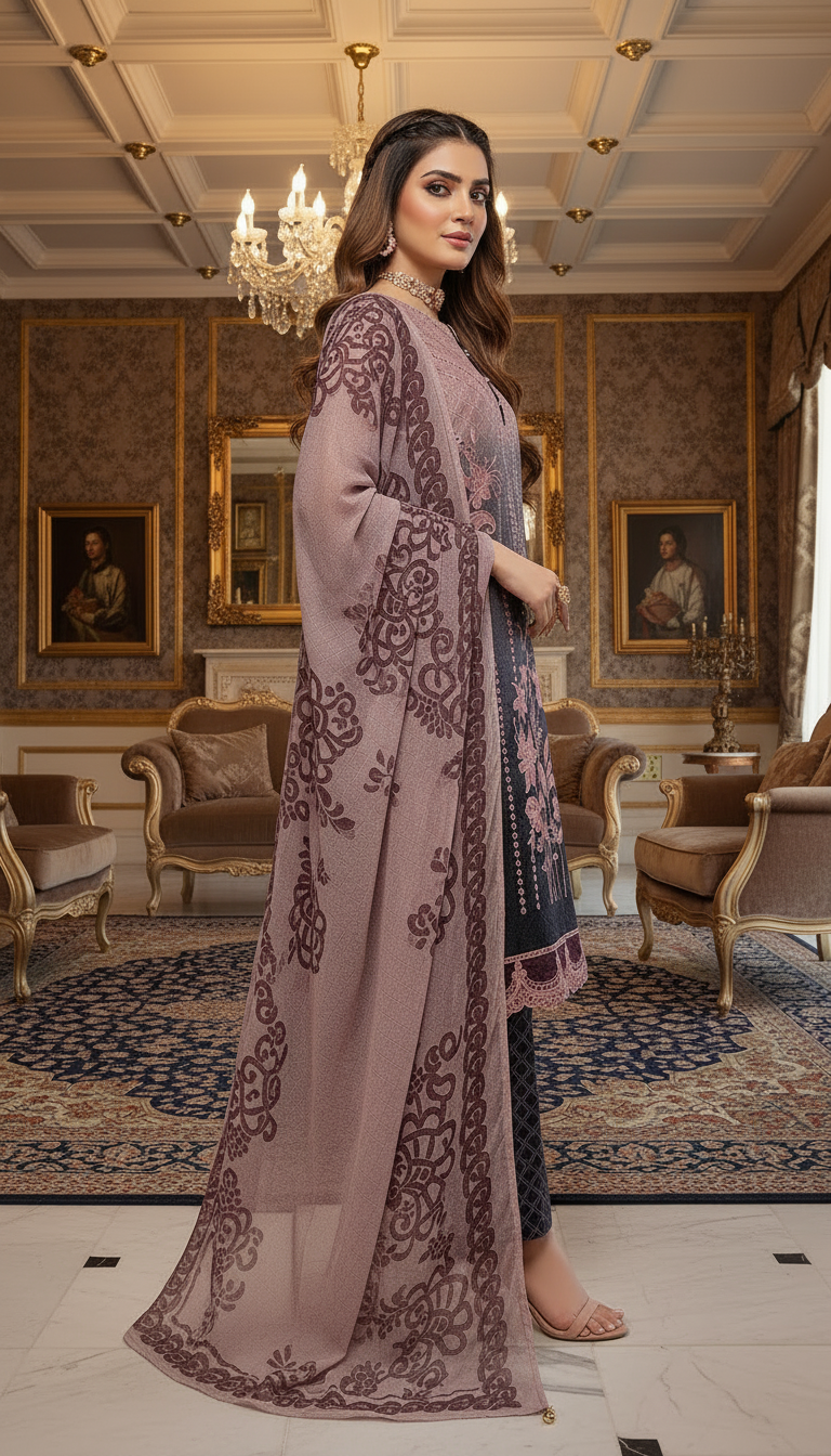 Zark Pink Chikankari Ready to Wear 3 Pcs Dress