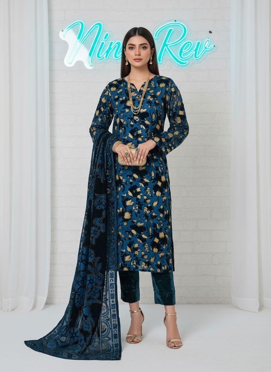 Full Teal Palachi Ready to Wear 3 Pcs Dress