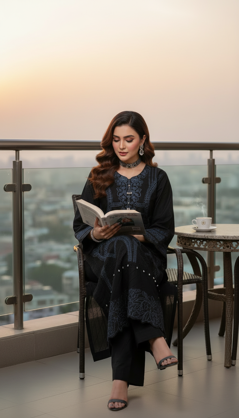 Sitara Black Embroidered 2 Pcs Kaftan