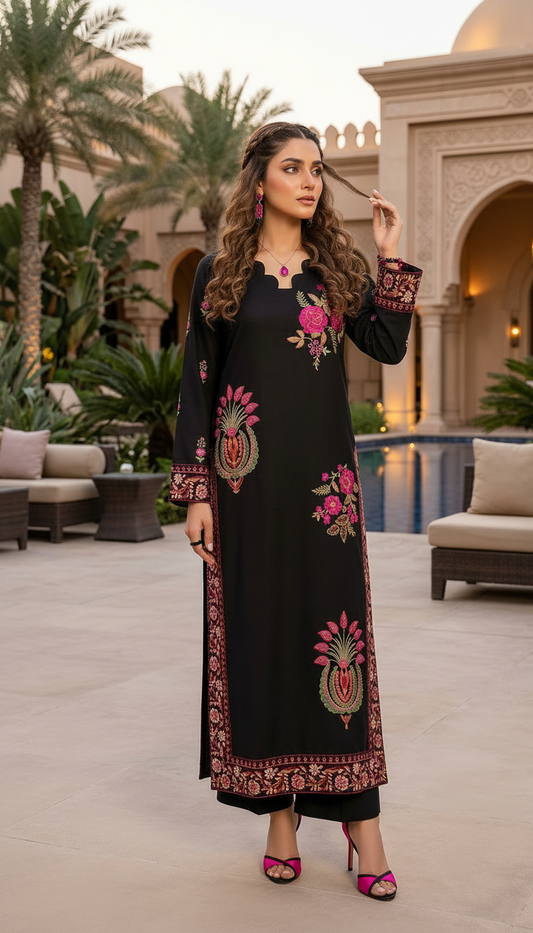 Peggy Black Multicolour Fully Embroidered 2 Pcs Dress