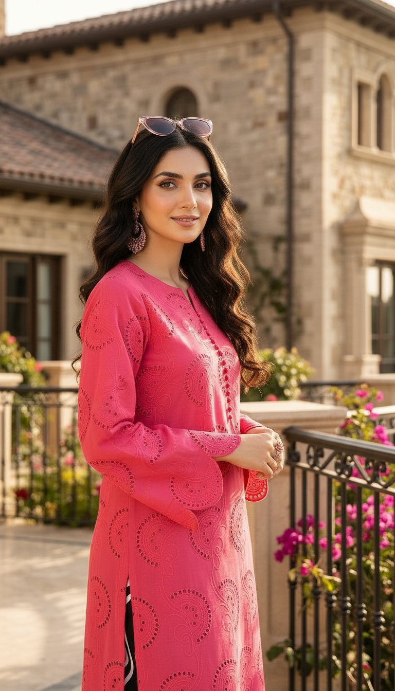 Red Chikankari Ready to Wear 2 Pcs Dress