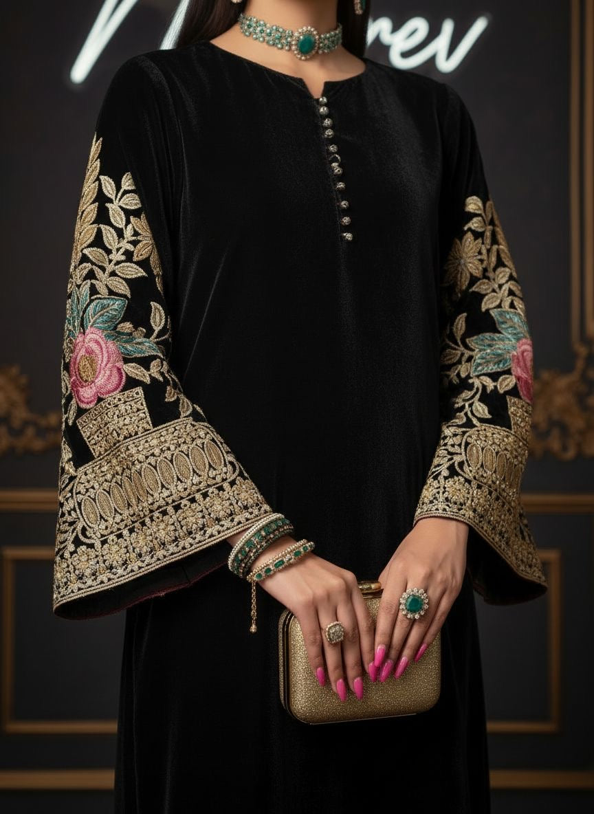 Charlotte Velvet Embroidered 2 Pcs Dress