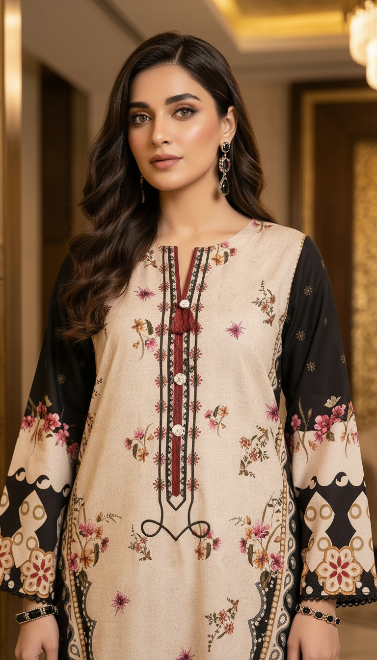 Khushnaz Ready to Wear 2 Pcs Linen Printed Kaftan