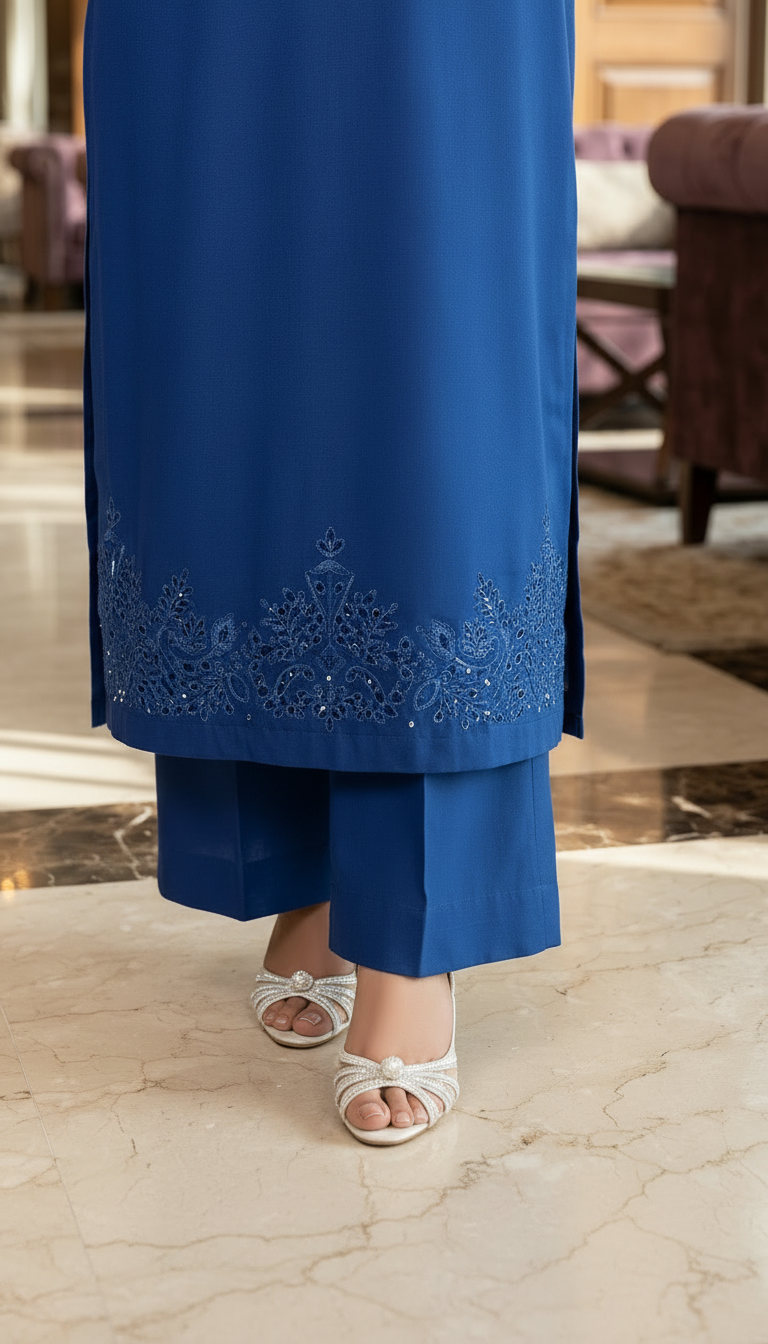Maya Ready to Wear 2 Pcs Viscose Linen Fully embroidered and cutwork Dress
