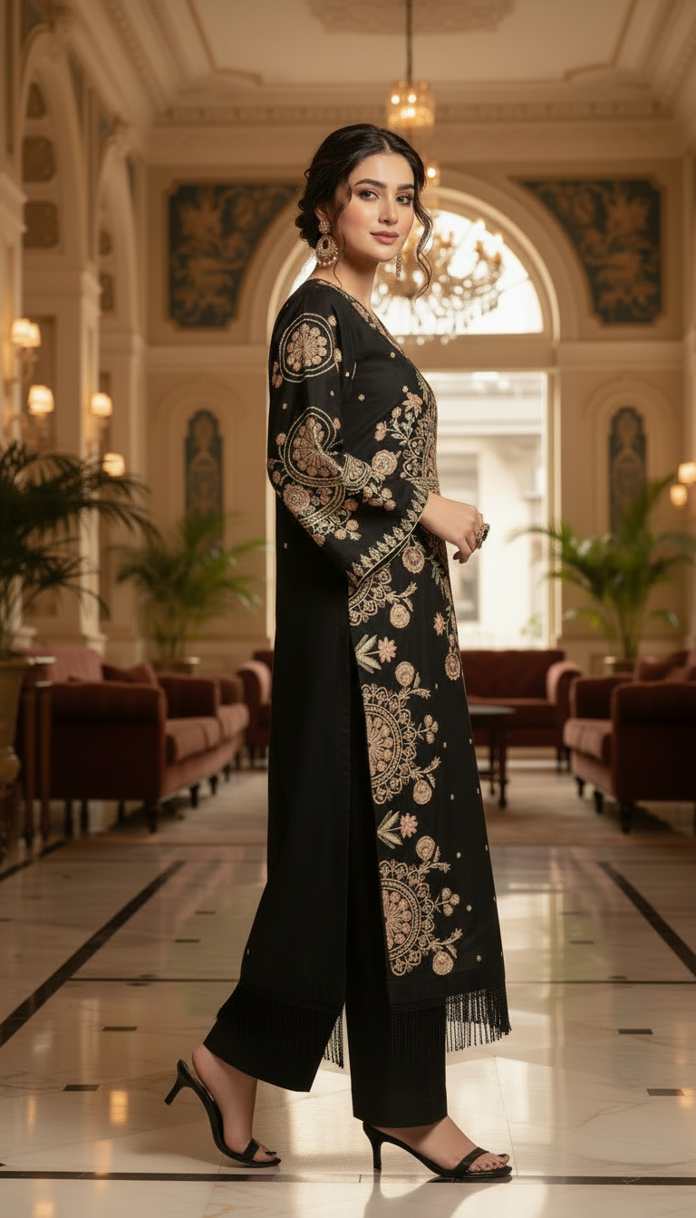 Zawaira Ready to Wear 2 Pcs Embroidered Kaftan Dress