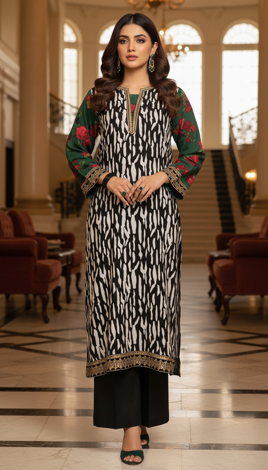 Iznic Black And White Embroidered 2 Pcs Linen Dress