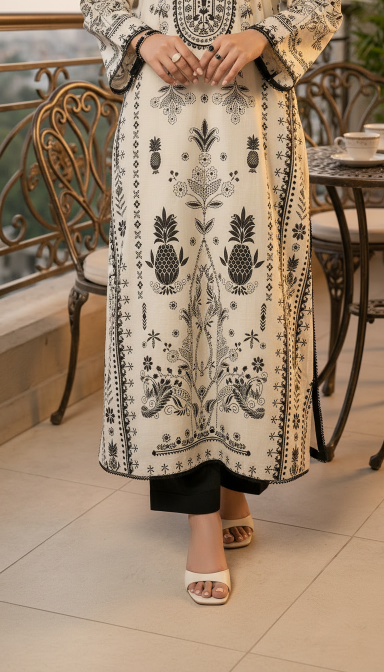 Rafia Off white Ready to Wear 2 Pcs Linen Kaftan
