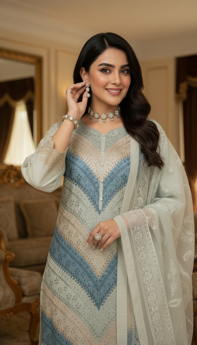 Tabassum Full Chikankari Embroidered Ready to Wear 3 Pcs Dress with Jacquard dopatta